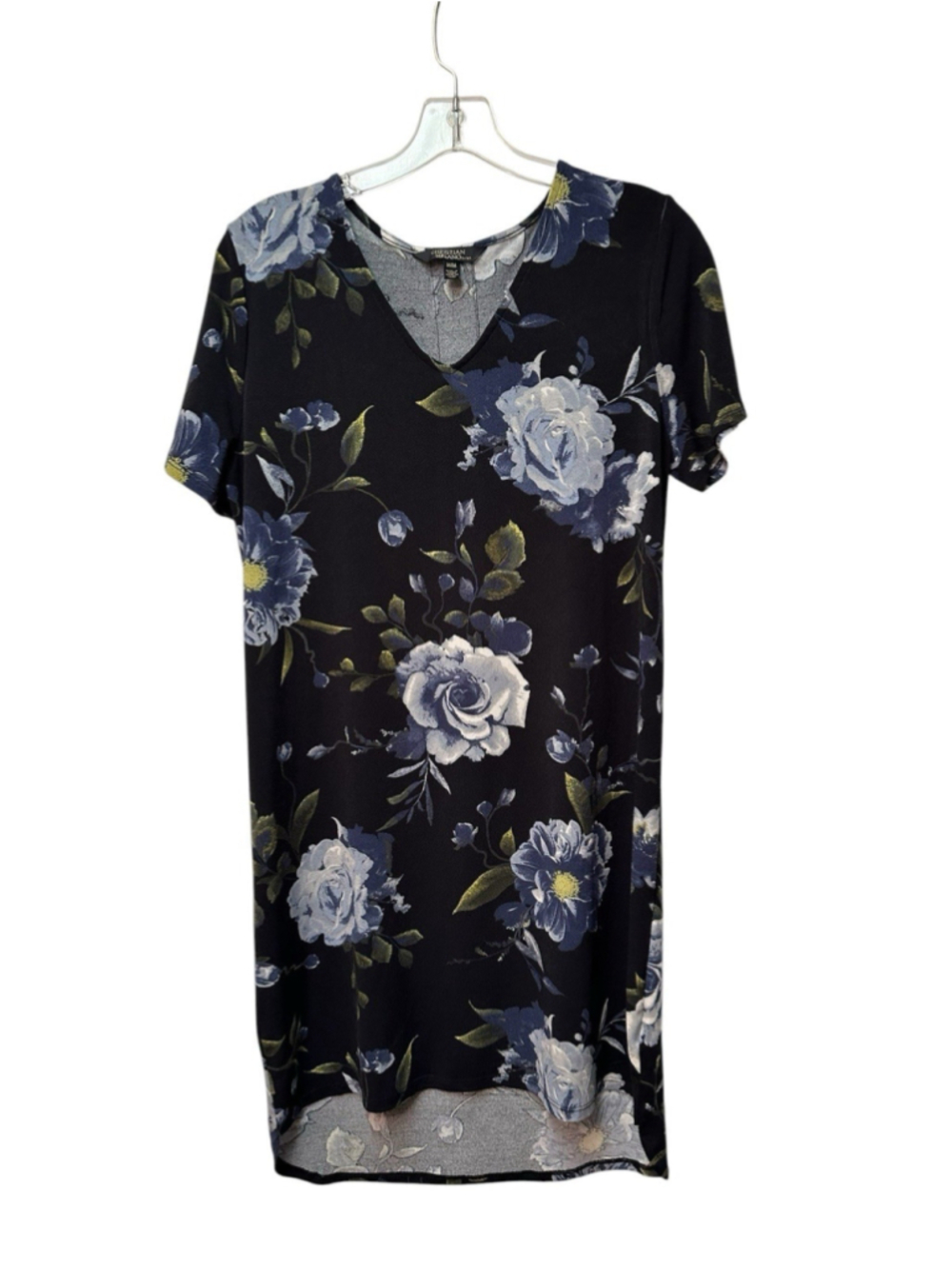 Christian Siriano Floral Shift Dress Womens Medium Blue Knee-Length Pullover